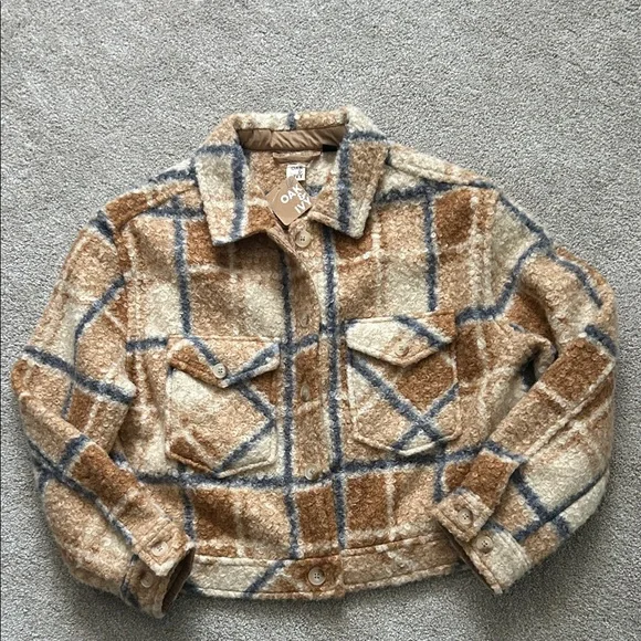 Plaid Bomber Jacket in Brown and Cream - Picture 1 of 3